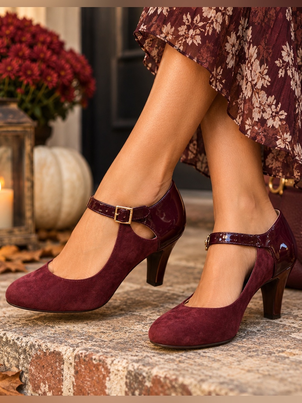 Giani Bernini Velmah Burgundy Suede Patent Mary Jane Pumps Heels 7.5W
